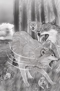 lines 3 wolves fighting mice running editorial publishing resources illustration childrens book hugh garai