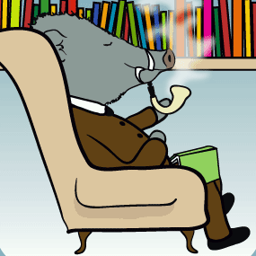 javelina-square Publishing Logo With Pig Smoking a pipe. Javelina books By Sam Wall Illustrator.