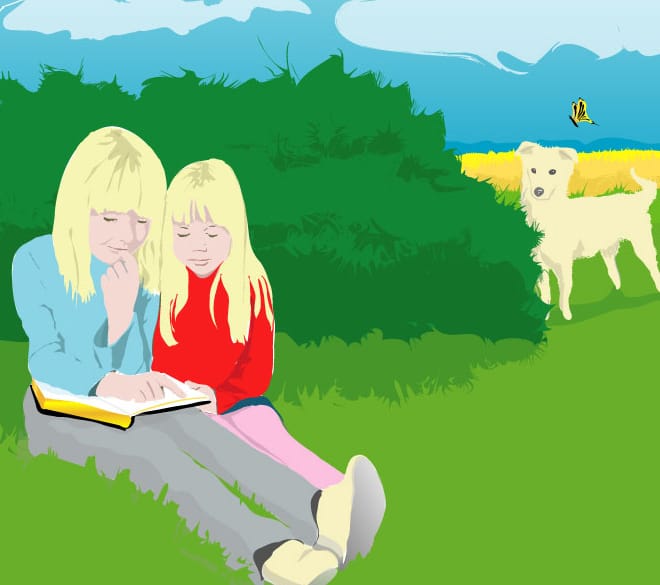 children READING book children reading bible illustration